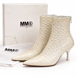 MM6 Maison Margiela Bubble Patent White Ankle Boots Kitten Heel EU 35 Rare